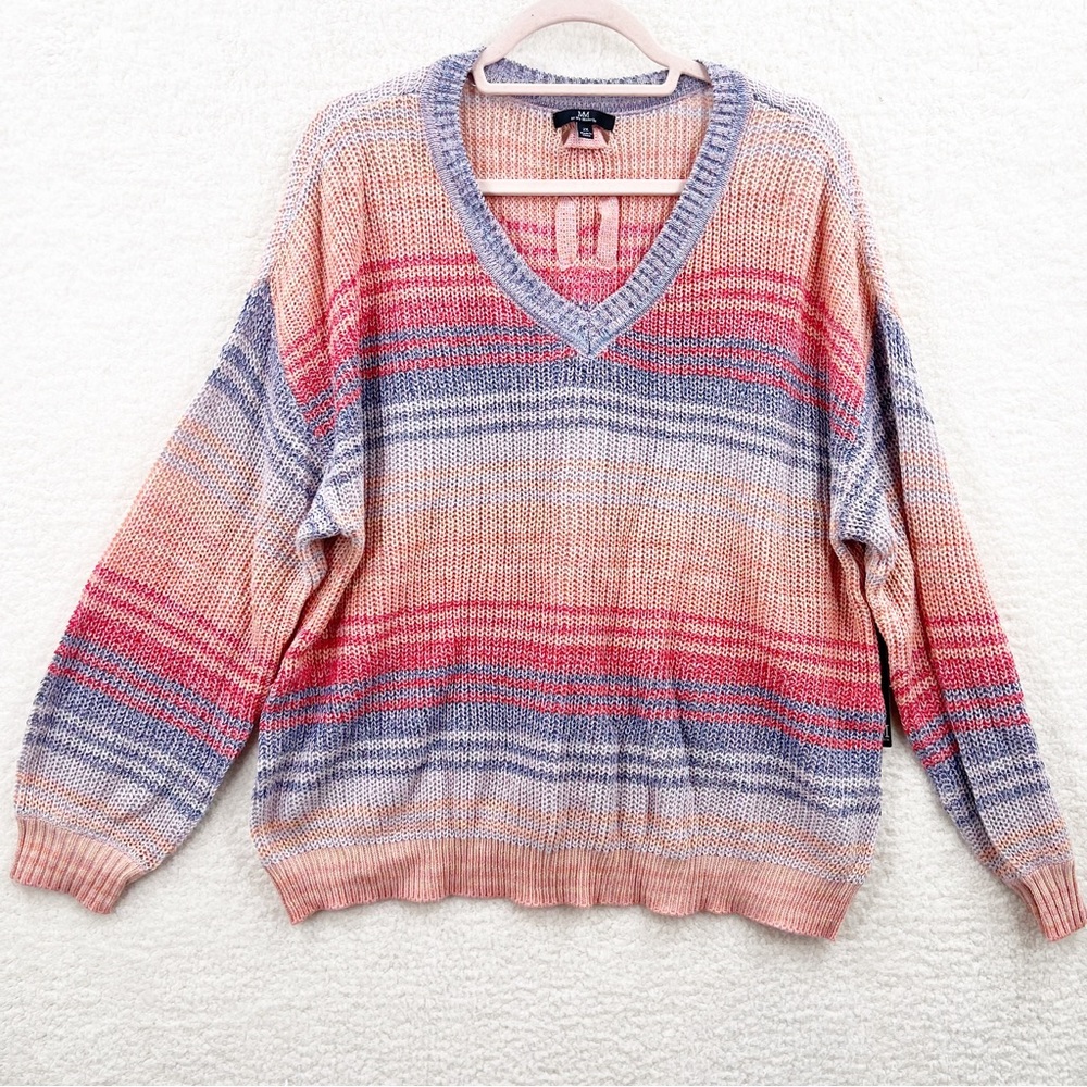 MM by My Michelle Multicolor V neck Lightweight  Crisscrossed Back Sweater 2XL